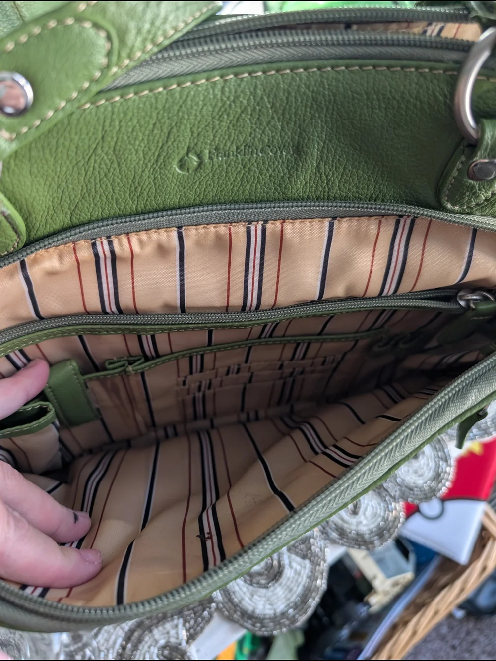 Franklin Covey Olive Green Leather Laptop Tote